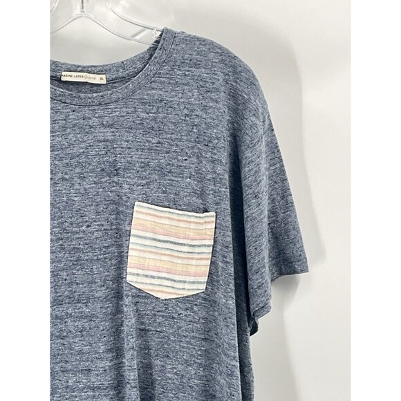 Marine Layer Blue Signature Pocket Tee Denim Neps 13796 Sz XL Mens - Picture 3 of 6